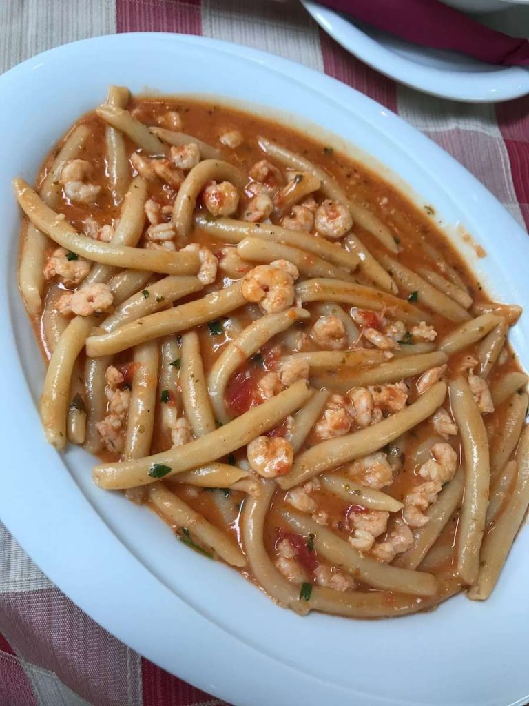 Šurlice with shrimp from restaurant Zora in Dobrinj on Island Krk