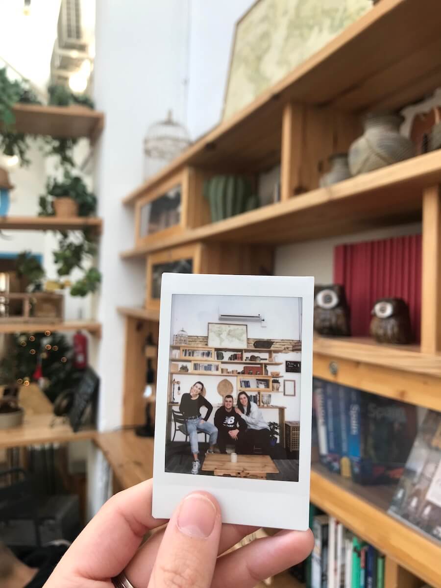 Polaroid photo of friends in Cantagua hostel on their Valencia trip