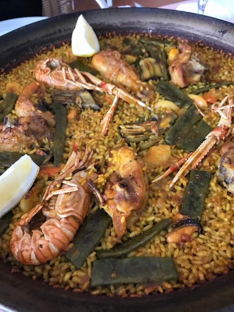 Seafood and vegetable paella in La Pepica restaurant.